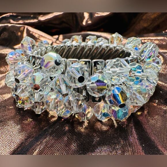 Vintage Japan Crystal women Bracelet –Stretch & Adjustable Crystal Beaded Silver main image 9